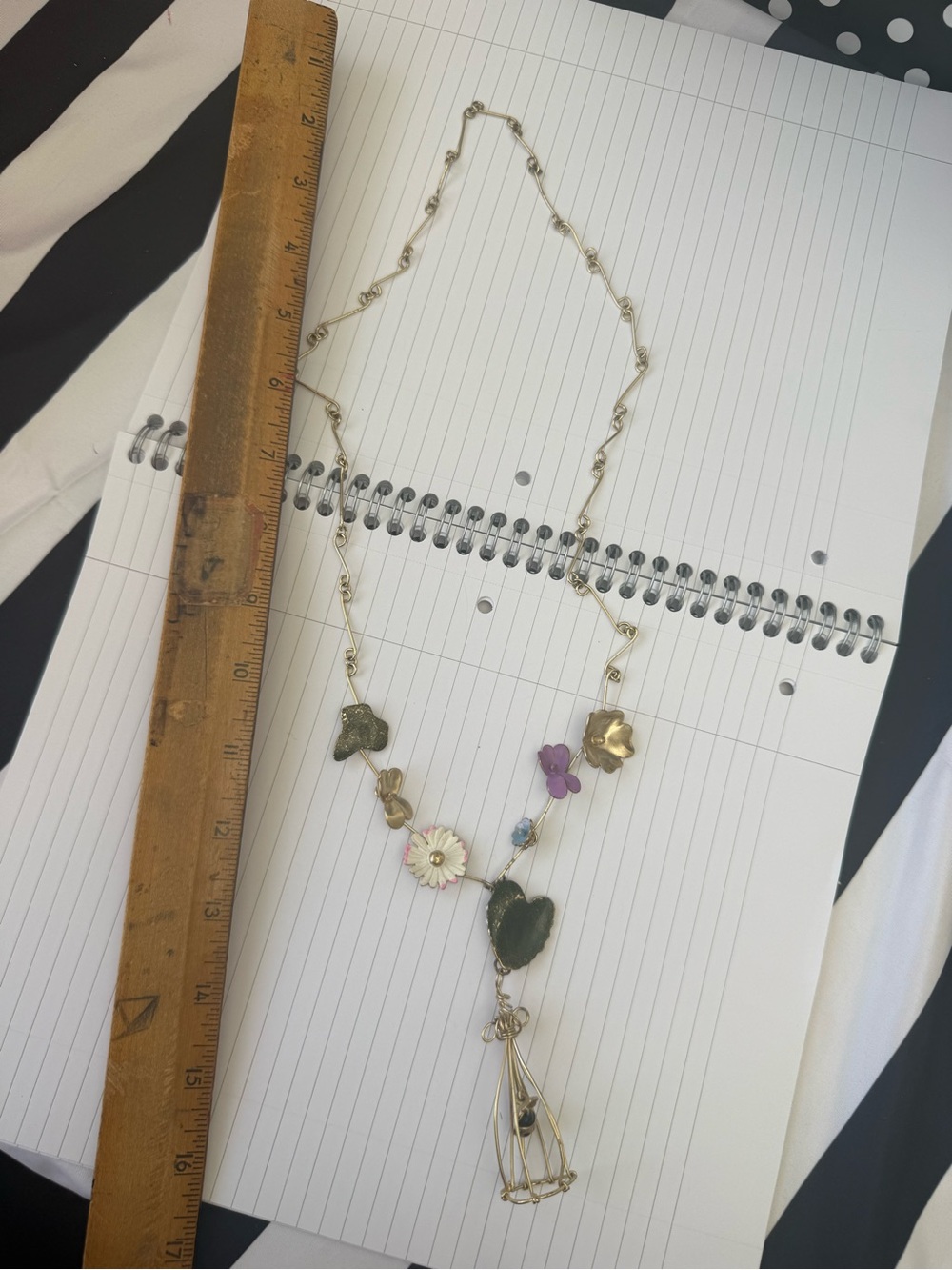 Vintage Birdcage Gold-Tone Floral & Heart Pendant Necklace - Pink, Green, White